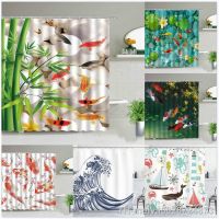 【hot】▫  Print Shower Curtain Painting Landscape Fabric Background Wall Curtains