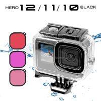 ซองกันน้ำ60เมตรสำหรับ Gopro Hero 12 11 10สีดำปลอกหุ้มกางเกงในดำน้ำป้องกันตัวกรองสีแดงม่วงชมพู