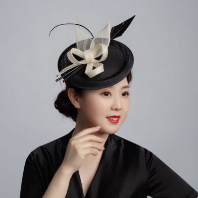 Women Chic Sinamay Fascinator Hat tail Wedding Party Church Headpiece Fashion Headwear Formal Feather Hair Accessories