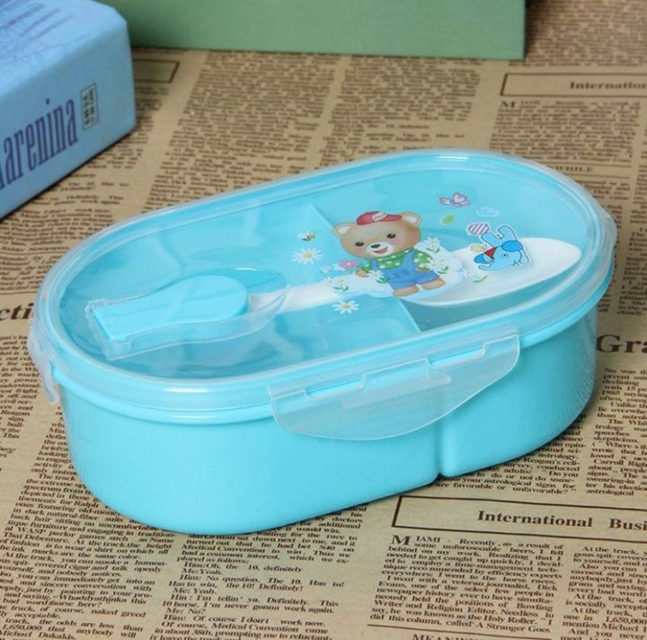 กล่องข้าวเด็ก-กล่องข้าวพลาสติก-ฟรีช้อนพลาสติก-กล่องอาหาร-คละลาย