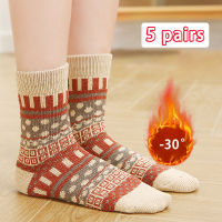 5 Pairs New Womens Winter Warm Socks Vintage Christmas Sock Harajuku Ethnic Style Cashmere Thermal Thicken Wool Sock for Women