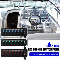 TOP LED IP67กันน้ำ Marine เครื่องโยกเรือแผงสวิตช์8 Gang Rocker แผงสวิตช์ชุด12V24V เบรกเกอร์ Dual ช่องเสียบ USB LightJH