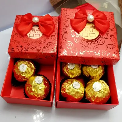 [COD] Wedding paper box creative gift wedding candy empty Chinese Ferrero 2 grains