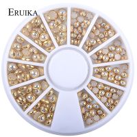 ERUIKA 1กล่อง AB ขอบโลหะสีเบจลูกปัดเล็บแวววาวกระดุมตกแต่งเสน่ห์ความงาม DIY ล้อเครื่องประดับ DIY เล็บไข่มุกและอื่นๆ