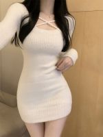 Vestido Apertado De Malha Feminino Manga Comprida Bodycon Vestidos Suéter Robe Y2K Japonês Outono 2023