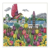 Stamped Cross Stitch Kits Beginners Full Range of Embroidery Starter Kits for Adults DIY Kit 11CT-Tulips and Bird