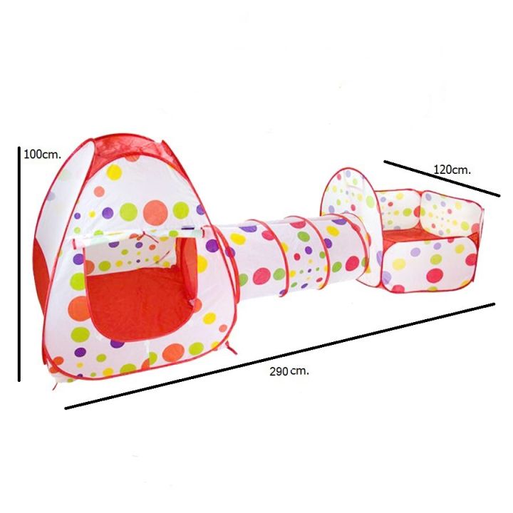 เต็นท์เด็ก-กระโจมอุโมงค์บ่อบอล-set-3-ชิ้น-แถมลูกบอลสี-100-ลูก