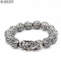 100% 999 Silver Lucky Animal Beads Bracelet Fengshui Wealth Pixiu Beaded Bracelet Good Luck Bracelet