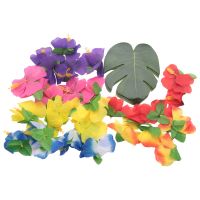 60 Pcs Tropical Party Decoration Supplies 8 inch Tropical Palm Monstera Leaves and Hibiscus Flowers, Simulation Leaf for Hawaiian Luau Party Jungle Beach Theme Table Decorations