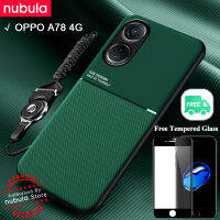 NUBULA เคสสำหรับ Oppo A78 4G (6.43 ") นิ้ว,เคสฟรีกระจกเทมเปอร์หนังนิ่มให้ความรู้สึก Hp OPPO A78 4G ฝาหลังมือถือมีสายคล้องตัวยึดตัวจับดูดติดรถยนต์ชุดทำความสะอาดหน้าจอฝาหลังสำหรับ A78 Oppo 4G