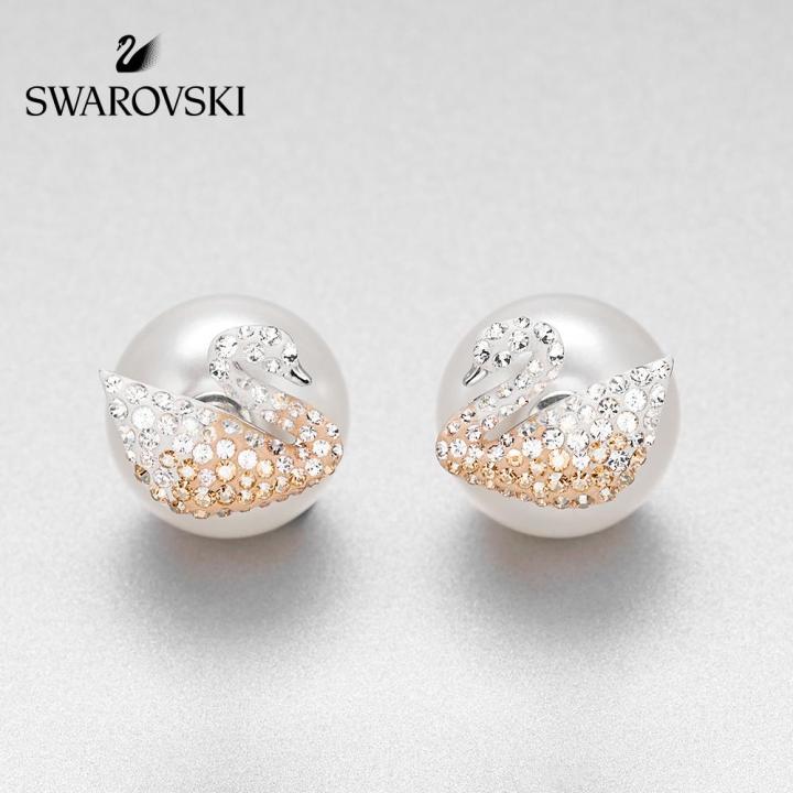 ต่างหูสวารอฟสกี้-swarovski-stud-earrings-iconic-swan-gradient-swan-simple-fashion-earrings-stud-earrings-womens-fine-jewelryth