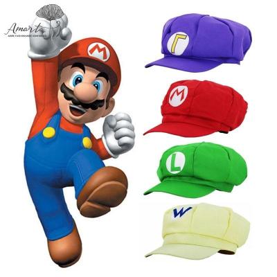Amart แฟชั่นมาริโอแฟชั่นผู้หญิงผู้ชายจดหมายผ้าฝ้ายปรับหมวกเบสบอล Super Mario Bros อะนิเมะคอสเพลย์แปดเหลี่ยมหมวก