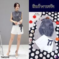 Chompoo Fashions ชุดเซ็ท SET 2 ชิ้น เสื้อแขนกุดลายกราฟฟิก+กางเกงขาสั้น สีกรมท่า