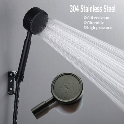 Black Shower Head High Pressure for Bathroom Filter Stainless Steel Wall Mounted Water Saving Rainfall Shower Hose Holder Set  by Hs2023