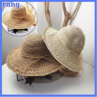 RANG ฤดูร้อน แฟชั่นผู้หญิง หมวกชาวประมง พับได้ Floppy Derby Hat หมวกชายหาดฟาง หมวกกันแดด ถังทอมือ