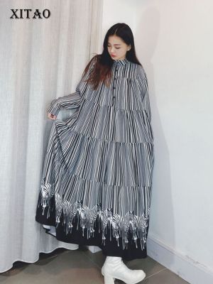 XITAO Dress  Striped Loose Tand Collar Shirt Dress