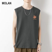 MOLAN เสื้อยืดคอกลมแขนกุดเสื้อกล้ามสไตล์เรียบง่ายคอกลมผู้ชาย