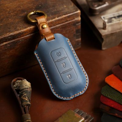 Luxury Crazy Horse Leather Car Key Cover Case Remote Keyring Protective Bag for Dongfeng Gengon Fob Protector Keychain Holder