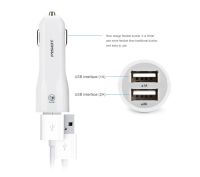 PISEN ไพเซ็น ที่ชาร์จในรถยนต์ 2 พอร์ต USB สำหรับ Apple รุ่น TS-D064 ชาร์จเร็ว แรง ทนทาน - สีขาว