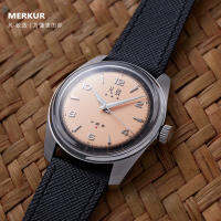 MERKUR Watch Salmon Vintage Mens Mechanical Hand Wind Watch for Men 50m Waterproof 38mm Case Männer Mechanische Armbanduhren