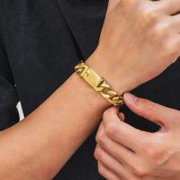 1PCS Retro 18k Gold Plated Bracelet For Men Personality Hip Hop Double Buckle Trend Domineer Fashion Bracelets