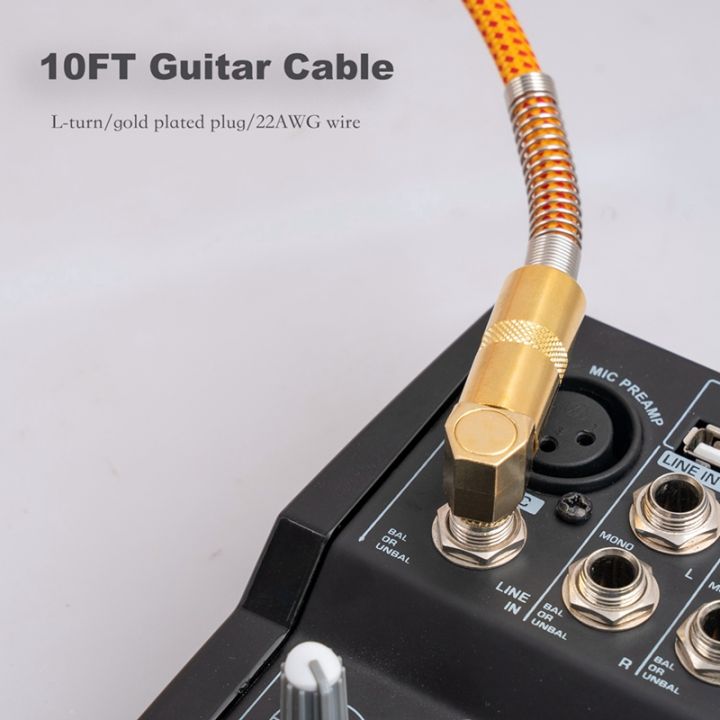 guitar-instrument-cable-kit-guitar-accessories-10ft-electric-instrument-bass-amp-cord-1-4-inch-straight-to-right-angle-gold-plated-6-35mm-cable