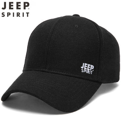 🥳Jeep หมวกลำลองผู้ชายผ้าวูลผสมผ้าวูลหนาอบอุ่นแบบเรียบง่ายหมวกเบสบอลสไตล์เรียบง่าย