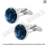 ANGELINO RUFOLO Cufflink(คัฟลิงค์) ดีไซน์ Universe กระดุมข้อมือคัฟลิ้งโรเดียมคุณภาพเยี่ยม ตัวเรือนสีเงิน ประดับตกแต่งด้วย Sodalite สีน้ำเงิน