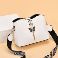 Wide Strap 2023 PU Leather Women bucket Handbags Fashion Brand Designer Ladys Shoulder Crossbody Handbag Female Bags