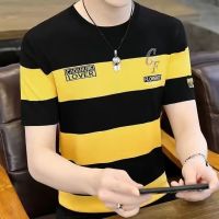 CODLiang Te Mens Slim Fit Fashion T-Shirt Stripe Letter Print Short Sleeve Top Round Neck Comfortable Tees for Man