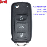 【✠】 islwpi KEYECU Volkswagen CC Eos Golf GTI สำหรับ Jetta Passat Remote Car Key Fob 3ปุ่ม315เมกะเฮิร์ตซ์ NBG010180T 5K0837202A