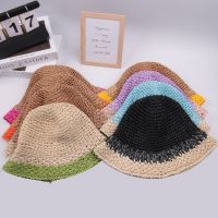 【CC】 Gradient Color Hand Crochet Beach Paper Hat Wide Brim Floppy Hats