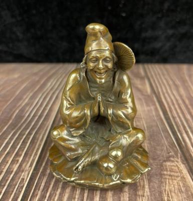 Archaize ทองเหลือง Jigong พระพุทธรูปนั่งบนร็อคคสมาธิสก์ท็อปตกแต่งงานฝีมือขนาดเล็กรูปปั้น ~