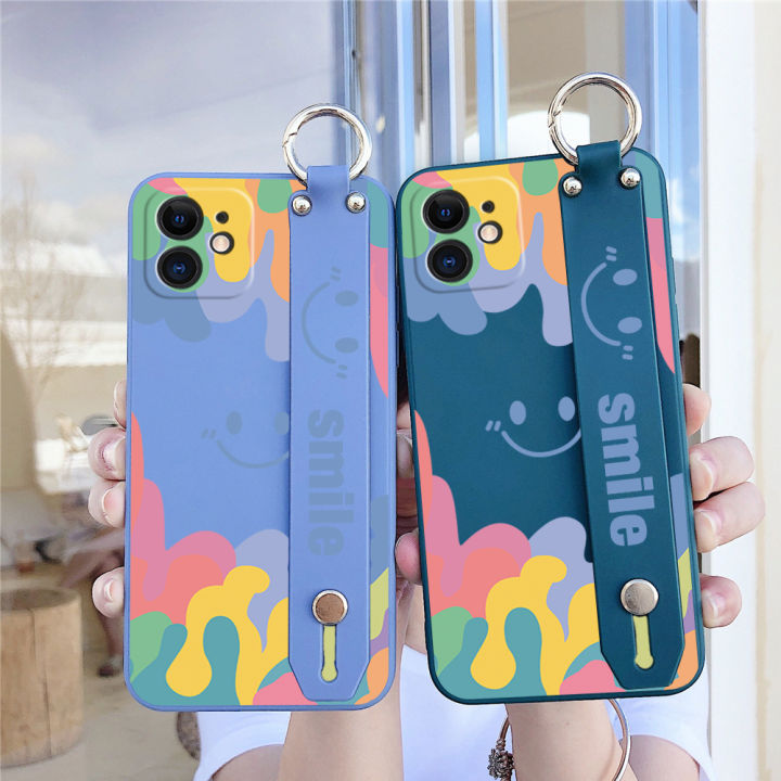 มีสายรัดข้อมือ-hontinga-casing-สำหรับ-samsung-galaxy-s21-fe-s21fe-5g-กรณี-smile-สแควร์ของเหลวซิลิโคนนุ่มขอบรูปแบบกล้องเต็มรูปแบบป้องกันกรณีกลับปลอกโทรศัพท์-softcase