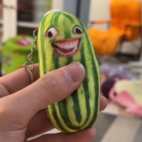 Funny Watermelon Strips Plush Keychain Creative Fruit Doll Keyring Women Backpack Bag Pendant Kids Birthday Gift Accessories
