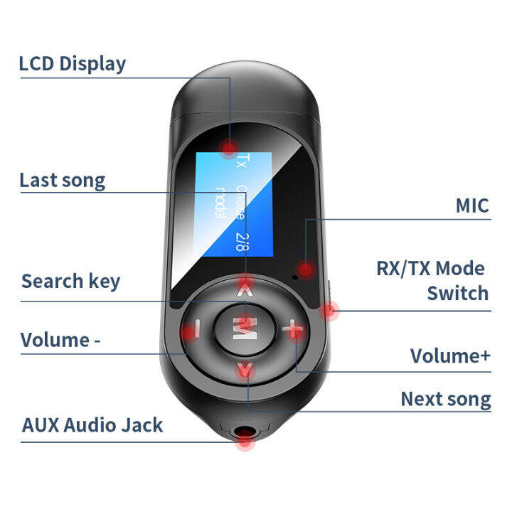 hot-t13-บลูทู-ธ-อะแดปเตอร์ส่ง-รับ-5-in-1-led-visual-screen-t13-lcd-5-0-edr-a2dp-adapter-receiver-transmitter-for-tv-pc-car-accessories-อะแดปเตอร์บลูทูธ