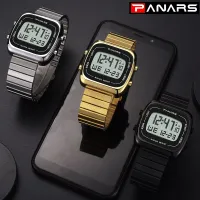 {Miracle Watch Store} PANARS Gold Digital Watch Men Stainless Steel Multi-Function Waterproof Sports Male Watches Alarm Clock Luxury Watcheswrist 2022