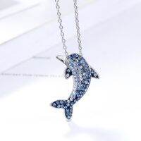 【Popular choice】 จัดส่งฟรี925สเตอร์ลิงเงิน Rhinestone ปลาโลมาสร้อยคอและจี้เครื่องประดับปก Colar De 336