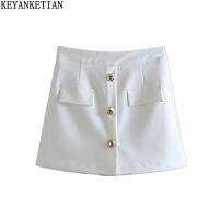 【LLRY】KEYANKETIAN ผู้หญิงใหม่ฤดูร้อน39; S Kancing Emas กับ WhiteShorts ซิปเอวสูงสไตล์แฟชั่นคอมมิวเตอร์39; S