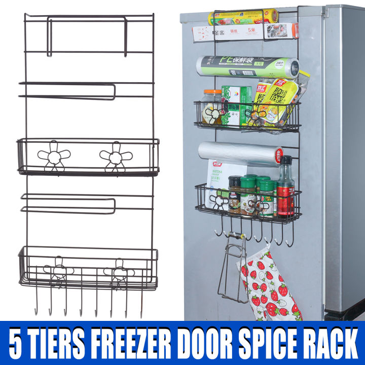 ติดผนัง5ชั้นที่เก็บเครื่องครัวประตูตู้แช่แข็งเครื่องเทศในตู้ชั้นเก็บของ