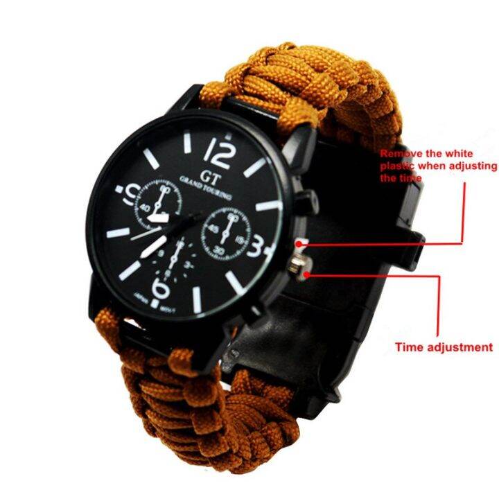 outdoor-multifunction-camping-survival-watch-tools-with-led-light-550ibs-paracord-compass-whistle-reflector-survival-kits