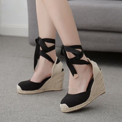 TOP☆New Ankle strap wedges shoes for women  39;s espadrille summer sandals comfortable heel ladies bohemia shoes hemp canvas pumps