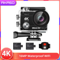 Dragon TOUCH Vision 3 4K/30fps,2.7K/30fps, 1080 p/60fps Action Camera 16mp กล้องกันน้ำใต้น้ำ 170 ° Wide Angle WiFi Sports CAM พร้อมรีโมท 2 แบตเตอรี่และชุดอุปกรณ์ติดตั้ง