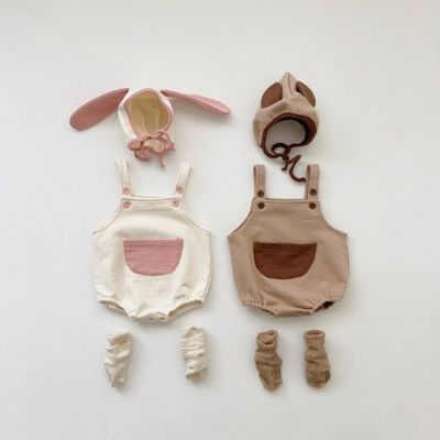 hiLuoJiangQuShuangYangYou Newborn Baby Onesies Overalls Romper Ears Hat Set Infant Boys Outfits
