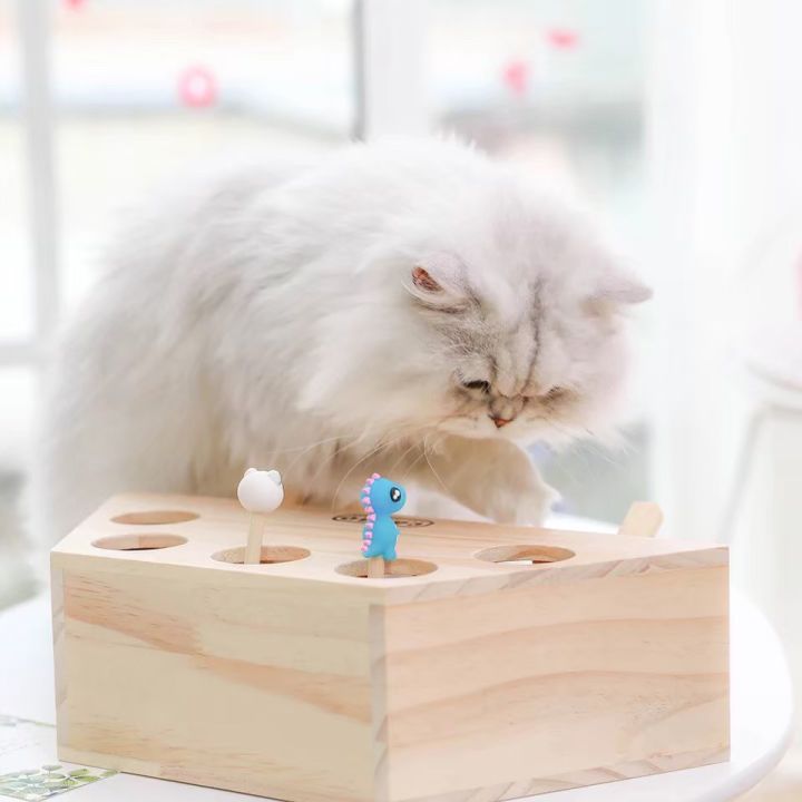 ของเล่นแมว-ของเล่นหลุมไม้แกล้งแมว-หลุมจ๊ะเอ๋-เกมส์ตีตัวตุ่น-หลุมจะเอ๋-กล่องไม้ของเล่น-monkey
