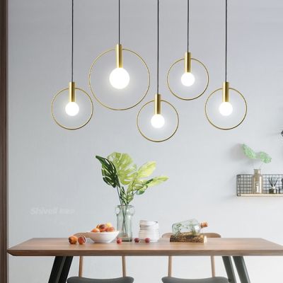 E27 Nordic Round Ring Pendant Light Modern Clothing Store Cafe Bar Metal Geometric Hanging Lamp For Bedroom Living Dining Room