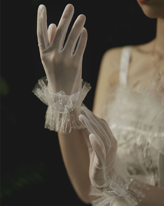 women-white-wedding-bridal-short-gloves-full-finger-see-through-wrist-length-costume-prom-party-solid-color