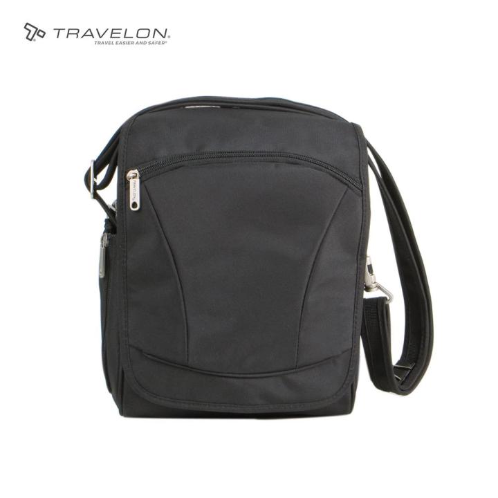 Travelon Anti-Theft Classic Crossbody Bucket Bag (One Size, MIDNIGHT W/GREY  DOT Lining) on Galleon Philippines
