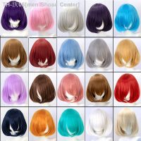 DIFEI Synthetic short bob straight hair with trimmable bangs Lolita Ombre pink red blue purple cosplay wig for women short wigs [ Hot sell ] men Shose Center