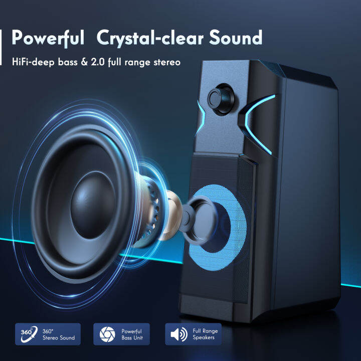 Thomson Computer Speakers, 2.0 Stereo PC Speakers with 10 RGB Backlight